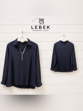 BARBARA LEBEK – NAVY BLOUSE WITH PLEATED BACK – SIZE 46